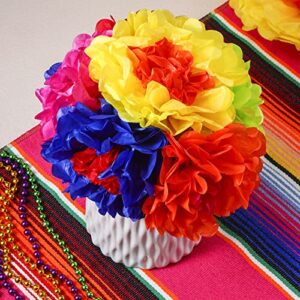 18 Pieces Colorful Fiesta Tissue Paper Flowers with 30 Pieces Green Pipe Cleaners Mexican Carnival Tissue Paper Flowers Chenille Stems Floral for Fiesta Party Baby Shower Wedding Birthday Party