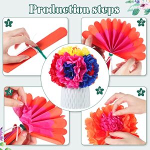 18 Pieces Colorful Fiesta Tissue Paper Flowers with 30 Pieces Green Pipe Cleaners Mexican Carnival Tissue Paper Flowers Chenille Stems Floral for Fiesta Party Baby Shower Wedding Birthday Party