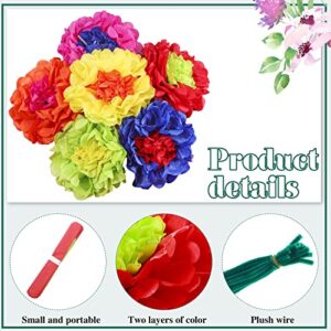 18 Pieces Colorful Fiesta Tissue Paper Flowers with 30 Pieces Green Pipe Cleaners Mexican Carnival Tissue Paper Flowers Chenille Stems Floral for Fiesta Party Baby Shower Wedding Birthday Party