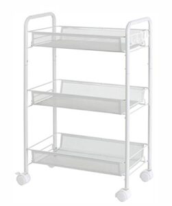 rolling storage cart 3-tier metal mesh basket shelves kitchen organizer with wheels(white)