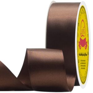 leeqe double face brown satin ribbon 1-1/2 inch x50 yards polyester brown ribbon for gift wrapping very suitable for weddings party invitation decorations and more