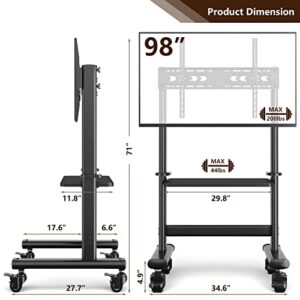 Mobile TV Cart Rolling TV Stand with Wheels for 55-98 Inch LCD LED Flat Curved Screens up to 200 lbs, Heavy Duty Portable Floor TV Stand Large Base Trolley Height Adjustable Max VESA800x600 mm