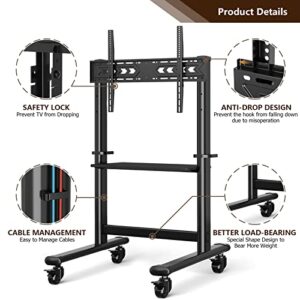 Mobile TV Cart Rolling TV Stand with Wheels for 55-98 Inch LCD LED Flat Curved Screens up to 200 lbs, Heavy Duty Portable Floor TV Stand Large Base Trolley Height Adjustable Max VESA800x600 mm