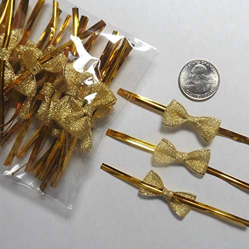 Weststone 25pcs 1 1/4" Solid Metallic Gold Fabric Pre-Tied Ribbon Bows for Cello Bags