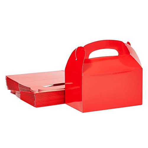 Juvale 24 Pack Red Gable Boxes for Candy, Goodie Gift Box with Handles for Treats (6.2 x 3.5 x 3.6 In)