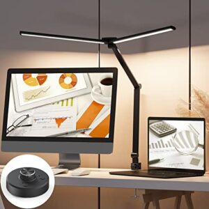 torchlet desk lamps for home office, 24w architect desk lamp with clamp, 31.5″ wide adjustable led desk light, stepless dimming modern desk lamp, double head office lamp for workbench drafting, task