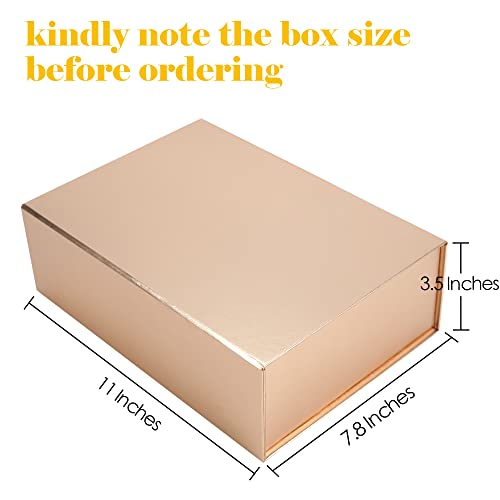 HUIHUANG Rose Gold Luxury Gift Boxes with Lids Bridesmaid Proposal Box Collapsible 11 x 7.8 x 3.5 In Magnetic Closure Collapsible Gift Boxes for Presents with Card,Ribbon,Shredded Paper Filler-1 Pack