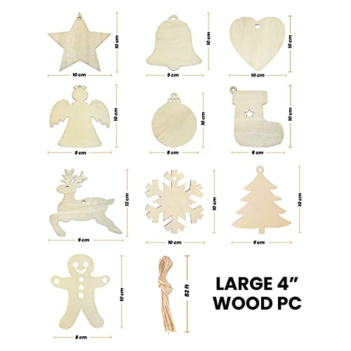 Wood Slices Wooden Christmas Ornament Decorations Craft Supplies (120 Pc) | 10 Holiday Designs Arts & Drafts Materials | Unfinished Woods Art Kit Hanging Party Decor Gift Maker | Kids Adults Paint Fun