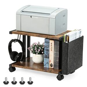 melos printer cart, 2-tier printer stand with storage, mobile printer stand shelf with wheels, under desk printer stand for fax machine, copier, scanner, printer, scanner