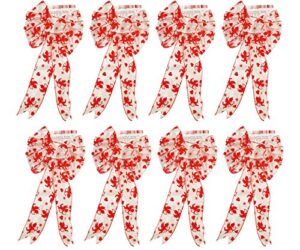 8 valentines white wired satin bows with red cupid design!