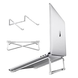 wixgear laptop stand for desk adjustable foldable lightweight aluminum laptop holder riser, flat folding for storage/travel