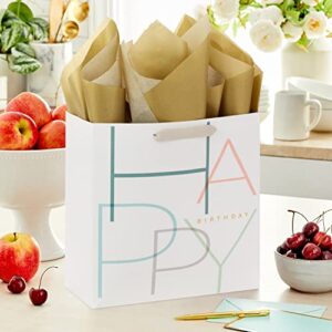 Hallmark Signature Studio 10"Large Square Gift Bag with Tissue Paper (Happy Birthday) Teal, Gray, Pink, Blue on White