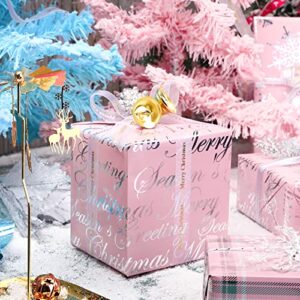 WRAPAHOLIC Christmas Wrapping Paper Roll - Mini Roll - 3 Rolls - 17 Inch X 120 Inch Per Roll - Pink with Silver Metallic Foil Snowflake, Plaid, Merry Christmas Lettering