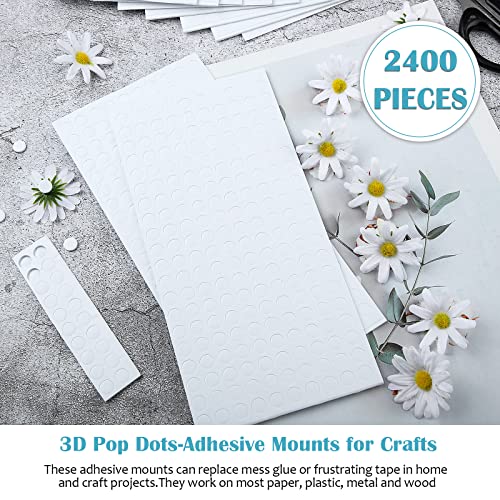 2400 Pieces Foam Dots Dual-Adhesive 3D Foam Tapes Foam Pop Dots Adhesive Mount for Craft DIY Art or Office Supplies, 12 Sheets, Round (0.31 Inch)