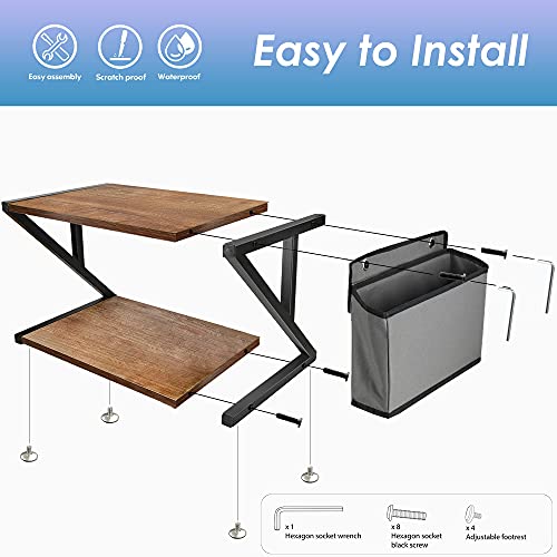 Y&ME YM Desktop Printer Stand with Storage Bag, 2 Tier Desktop Organizer Shelf, Rustic Wood Printer Table with Adjustable Anti-Skid Pads, Under Desk Printer Shelf for Fax Machine, Scanner, Files