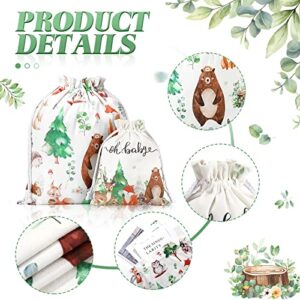 2 Pcs Woodland Animal Baby Shower Drawstring Bags Large Gift Bags 20/12 Inch Fabric Canvas Party Favor Bags Reusable Gift Wrap Bags for Woodland Baby Shower Gender Reveal Birthday Party