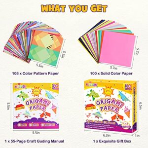 pigipigi Craft Origami Paper for Kids - 208 Sheets Vivid Colorful Folding Papers 54 Patterns Art Projects Kit for 5 6 7 8 9 10 11 12 Years Old Girl Boy Teen Birthday Gift Preschool Educational Toy