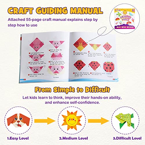 pigipigi Craft Origami Paper for Kids - 208 Sheets Vivid Colorful Folding Papers 54 Patterns Art Projects Kit for 5 6 7 8 9 10 11 12 Years Old Girl Boy Teen Birthday Gift Preschool Educational Toy