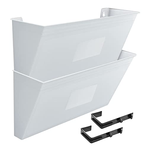 Acrimet Wall Mount Pocket File Organizer Holder (Hangers Included) (White Color) (2 Pack)