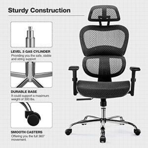 Ergonomic High Back Office Chair - High Office Chair with Headrest, Lumbar Support, Movable Armrests, Swivel Mesh Office Chair with 300 lbs Weight Capacity Adjustable Height for Home Office, Executive