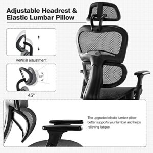 Ergonomic High Back Office Chair - High Office Chair with Headrest, Lumbar Support, Movable Armrests, Swivel Mesh Office Chair with 300 lbs Weight Capacity Adjustable Height for Home Office, Executive