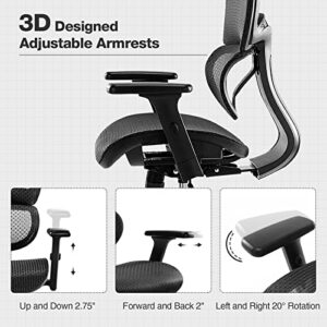 Ergonomic High Back Office Chair - High Office Chair with Headrest, Lumbar Support, Movable Armrests, Swivel Mesh Office Chair with 300 lbs Weight Capacity Adjustable Height for Home Office, Executive