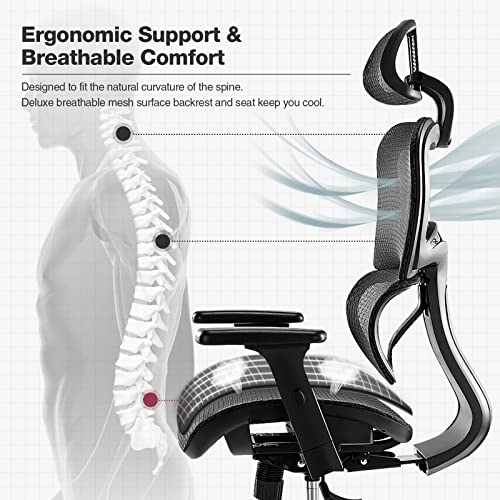 Ergonomic High Back Office Chair - High Office Chair with Headrest, Lumbar Support, Movable Armrests, Swivel Mesh Office Chair with 300 lbs Weight Capacity Adjustable Height for Home Office, Executive
