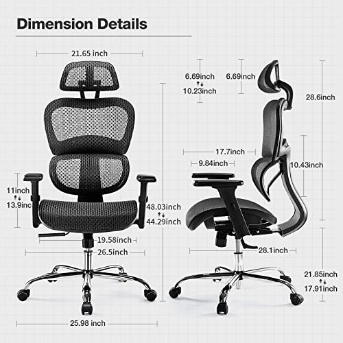 Ergonomic High Back Office Chair - High Office Chair with Headrest, Lumbar Support, Movable Armrests, Swivel Mesh Office Chair with 300 lbs Weight Capacity Adjustable Height for Home Office, Executive