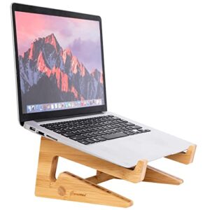 sinorhema wooden laptop stand for desktop, wooden vertical laptop stand for mackbook air stand, bamboo macbook dock stand, wood computer stand for laptop 11-17inch