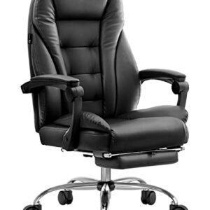 Hbada Office Chair Ergonomic Executive Office Chair PU Leather Swivel Desk Chairs,Adjustable Height Reclining Chair with Padded Armrest and Footrest, Black