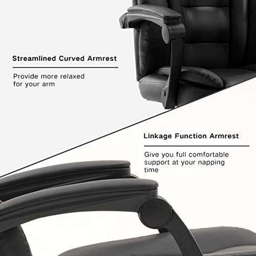 Hbada Office Chair Ergonomic Executive Office Chair PU Leather Swivel Desk Chairs,Adjustable Height Reclining Chair with Padded Armrest and Footrest, Black