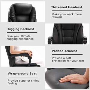 Hbada Office Chair Ergonomic Executive Office Chair PU Leather Swivel Desk Chairs,Adjustable Height Reclining Chair with Padded Armrest and Footrest, Black
