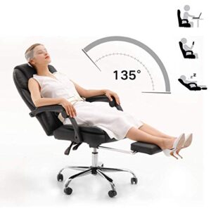 Hbada Office Chair Ergonomic Executive Office Chair PU Leather Swivel Desk Chairs,Adjustable Height Reclining Chair with Padded Armrest and Footrest, Black