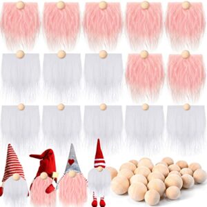 15 pcs gnome beards for crafting easter day faux fur fabric precut gnomes beards handmade 30 pieces wood balls for halloween christmas valentine’s day independence day (pink, white)