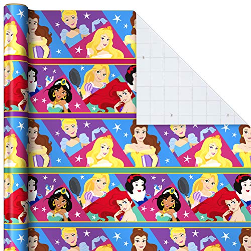 Hallmark Disney Princess Wrapping Paper with Cut Lines (Pack of 3, 60 sq. ft. ttl.) with Cinderella, Ariel, Mulan, Jasmine, Snow White and Belle for Birthdays, Christmas or Any Occasion