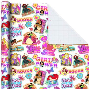 Hallmark Disney Princess Wrapping Paper with Cut Lines (Pack of 3, 60 sq. ft. ttl.) with Cinderella, Ariel, Mulan, Jasmine, Snow White and Belle for Birthdays, Christmas or Any Occasion