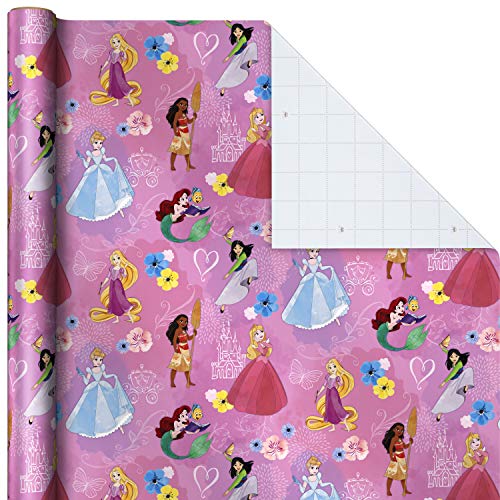 Hallmark Disney Princess Wrapping Paper with Cut Lines (Pack of 3, 60 sq. ft. ttl.) with Cinderella, Ariel, Mulan, Jasmine, Snow White and Belle for Birthdays, Christmas or Any Occasion