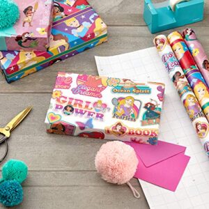 Hallmark Disney Princess Wrapping Paper with Cut Lines (Pack of 3, 60 sq. ft. ttl.) with Cinderella, Ariel, Mulan, Jasmine, Snow White and Belle for Birthdays, Christmas or Any Occasion
