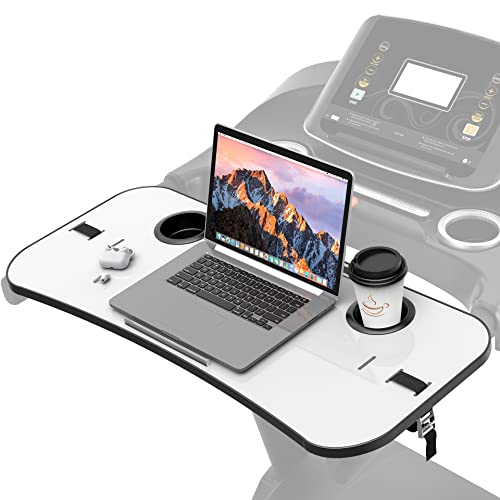 Universal Treadmill Desk Attachment Laptop Holder Ergonomic Platform Tray with Cup Tablet Holder Cooling Holes Provide Good Ventilation, Laptop Stand for Treadmill(White)