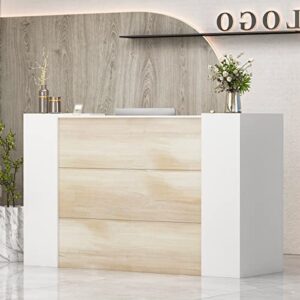 aiegle large reception desk with counter, retail counter with private lockable storage & adjustable shelves, for salon reception room checkout office, natural and white (70.9″ w)