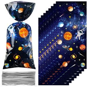 pajean 100 pieces outer space treat bags solar system goodies candy bags planet galaxy theme cellophane party favors bags star astronaut gift bags outer space theme birthday party s supplies silver