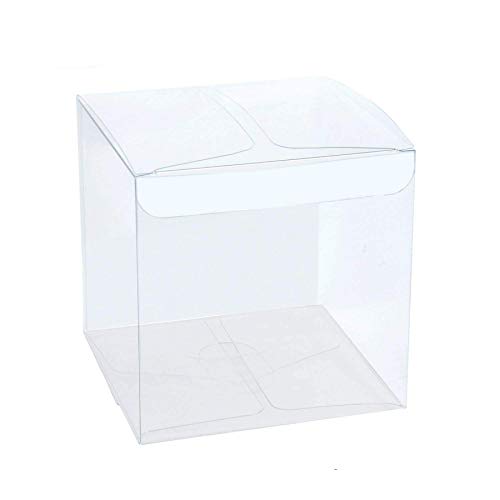 Mose Cafolo 50pcs 2.5x2.5x2.5 inches (6.35x6.35x6.35cm) Clear Plastic Candy Gift Boxes Thick PVC Anti Scratch Holiday Wedding Party Favor (Transparent Cube Box)