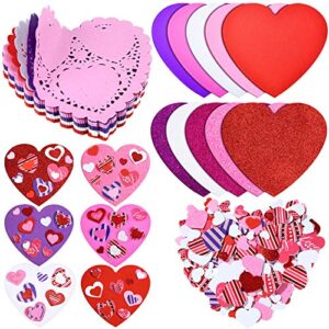 zonon total 402 pieces valentines heart doilies and self-adhesive heart foam stickers valentines foam heart craft set for valentine’s day wedding diy craft supplies ornaments