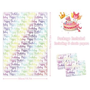 Happy Birthday Wrapping Paper For Kids Girls Boys Women Men, Gradient Light Color Birthday Gift Wrap Paper, Wrapping Paper Birthday 6 Sheets Folded Flat 20x28 inches per sheet