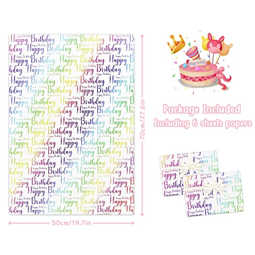 Happy Birthday Wrapping Paper For Kids Girls Boys Women Men, Gradient Light Color Birthday Gift Wrap Paper, Wrapping Paper Birthday 6 Sheets Folded Flat 20x28 inches per sheet