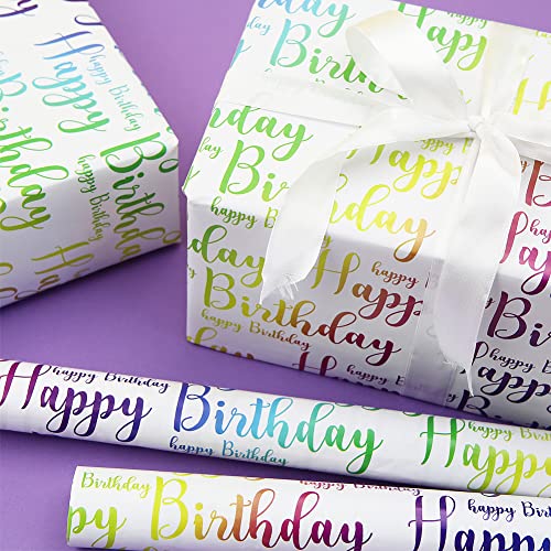 Happy Birthday Wrapping Paper For Kids Girls Boys Women Men, Gradient Light Color Birthday Gift Wrap Paper, Wrapping Paper Birthday 6 Sheets Folded Flat 20x28 inches per sheet