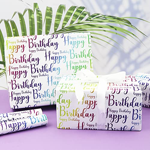 Happy Birthday Wrapping Paper For Kids Girls Boys Women Men, Gradient Light Color Birthday Gift Wrap Paper, Wrapping Paper Birthday 6 Sheets Folded Flat 20x28 inches per sheet