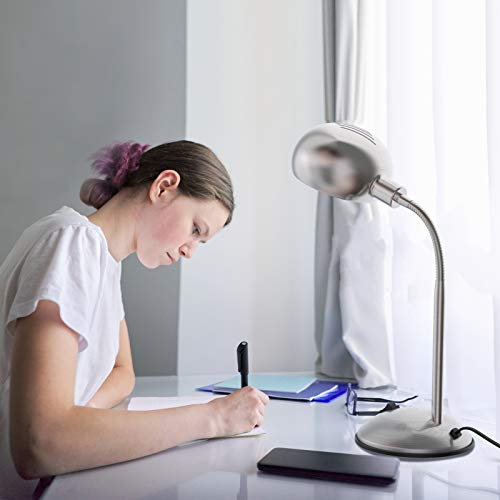 LEPOWER Metal Desk Lamp, Flexible Goose Neck Table Lamp, Eye-Caring Study Desk Lamp with E12 Lamp Base, Adjustable Desk Lamp for Living Room, Bedroom, Study Room and Office (Silver)