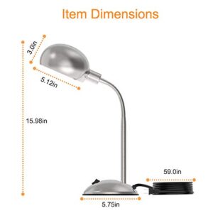 LEPOWER Metal Desk Lamp, Flexible Goose Neck Table Lamp, Eye-Caring Study Desk Lamp with E12 Lamp Base, Adjustable Desk Lamp for Living Room, Bedroom, Study Room and Office (Silver)