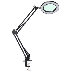psiven led magnifying lamp, dimmable magnifier desk lamp/task lamp with clamp (3 lighting modes, 10w, 5 diopter, 4.1” glass lens) highly adjustable swing arm craft, workbench, drafting, work light
